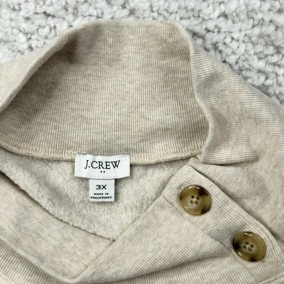 J. Crew Wide Button Collar Mock Neck Pullover Top, Heathered Oatmeal Tan 3X Plus - Picture 2 of 9